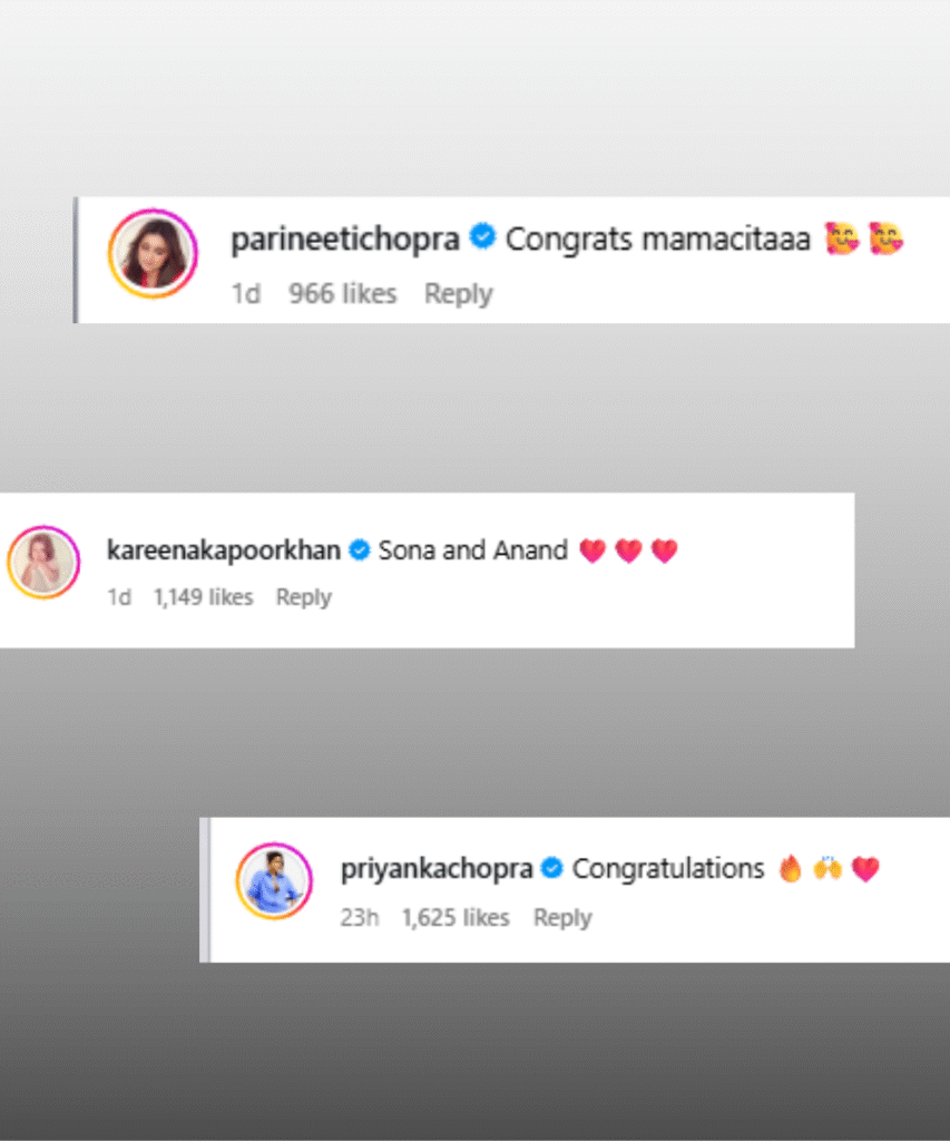 "सोनम कपूर की प्रेग्नेंसी पर प्रियंका, करीना और परिणीति के बधाई संदेश"