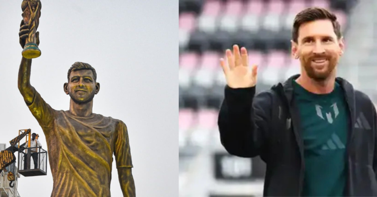 Messi India Tour : कोलकाता के लेक टाउन में श्री भूमि स्पोर्टिंग क्लब द्वारा लगाई गई 70 फुट ऊंची लियोनेल मेस्सी की मूर्ति