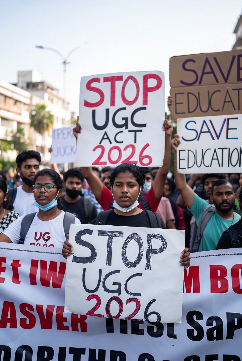 UGC Act 2026 विरोध में UGC दिल्ली मुख्यालय के बाहर छात्र रैली और नारे