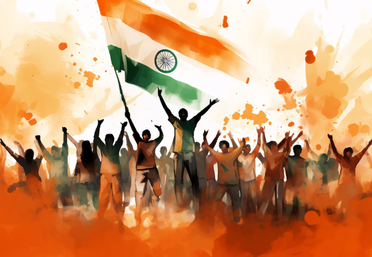 India Republic Day 2026 पर भारतीय नागरिक तिरंगा लहराते हुए उत्सव मनाते हुए भीड़