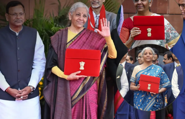 निर्मला सीतारमण Union Budget 2026 के साथ हाथ हिलाती हुईं