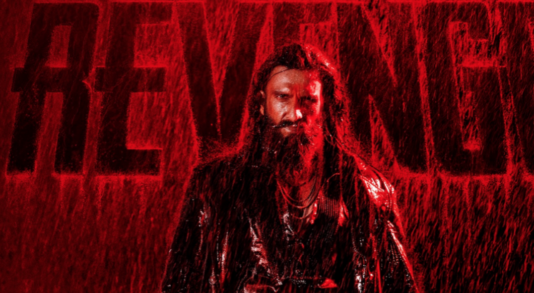 धुरंधर 2 का फुल पोस्टर – "The Revenge" टाइटल के साथ रणवीर सिंह बारिश में भीगे हुए, पूरी तरह से बदले की मुद्रा में। Dhurandhar 2 Teaser