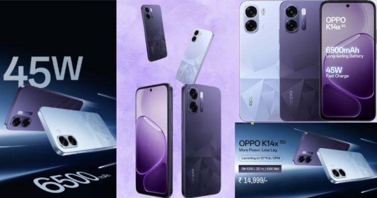 Oppo K14x 5G बजट 5G फोन दोनों कलर्स में फुल व्यू, 120Hz डिस्प्ले और AI कैमरा फीचर्स के साथ