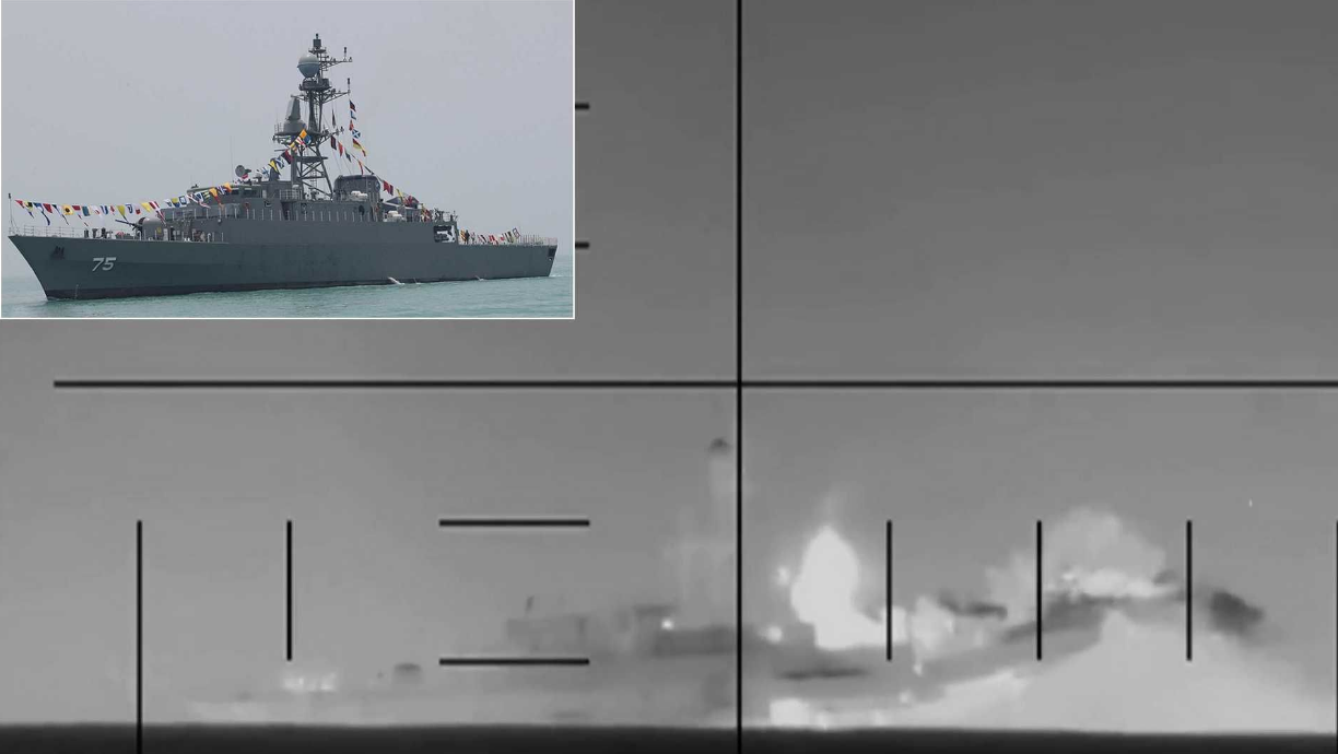 IRIS Dena पर टॉरपीडो अटैक का अनक्लासिफाइड फुटेज़ – विस्फोट का क्षण।