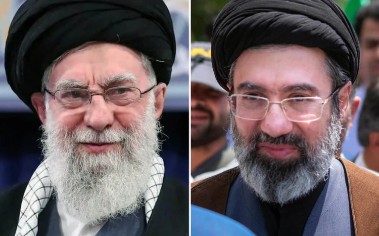 Khamenei परिवार: पूर्व Supreme Leader Ayatollah Ali Khamenei और उनके बेटे Mojtaba Khamenei की संयुक्त छवि। Iranian Supreme Leader