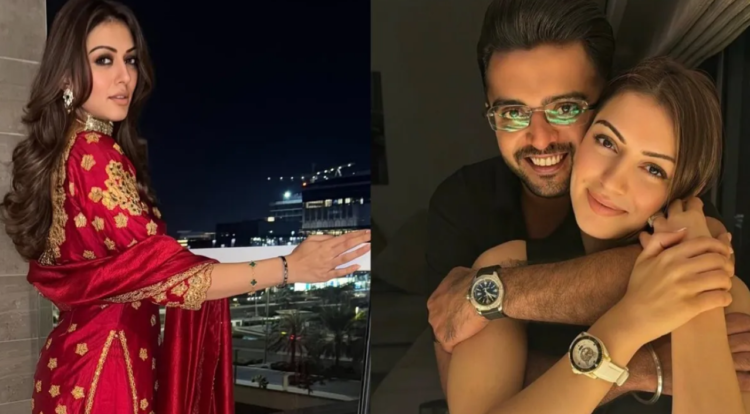 Hansika Motwani और सोहेल खटूरिया की रोमांटिक जोड़ी की फोटो, लाल साड़ी और कुर्ते में दोनों एक-दूसरे को देखकर हंसते हुए, शादी से पहले की खुशहाल तस्वीर