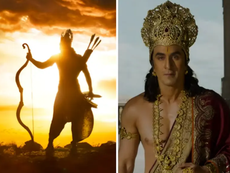 रणबीर कपूर राम के रूप में धनुष-बाण लेकर सूर्यास्त के बैकग्राउंड में | Ramayana Teaser