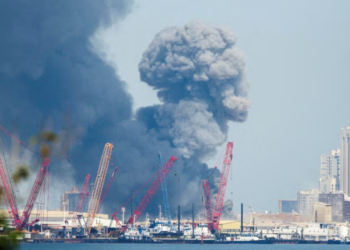 बहरैन की राजधानी मनामा में ईरानी ड्रोन हमले के बाद उठता काला धुआं, Bahrain Iranian Strikes 2026