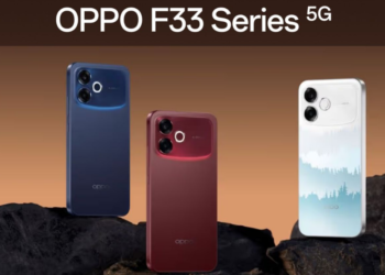 OPPO F33 Pro 5G Misty Forest कलर बैक पैनल क्लोज़-अप, फॉरेस्ट थीम ग्रेडिएंट और Starry Sea Lens के साथ
