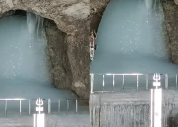 Amarnath Yatra 2026 बाबा बर्फानी का विशाल बर्फ का शिवलिंग अमरनाथ गुफा में