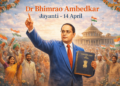 Babasaheb Ambedkar Jayanti 2026 - डॉ. अंबेडकर संविधान लेकर भीड़ को संबोधित करते हुए, जयंती समारोह की भव्य छवि