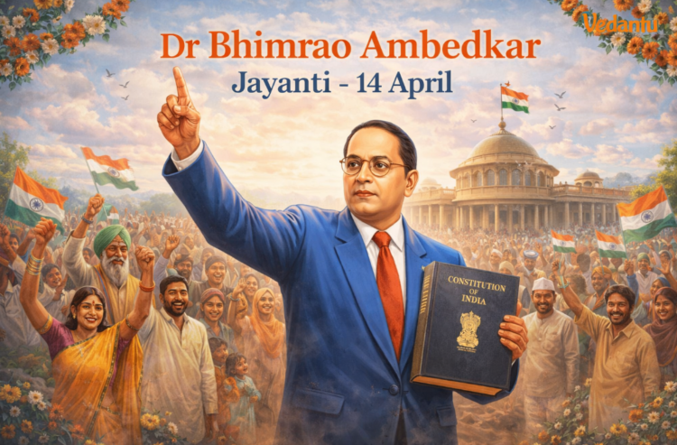 Babasaheb Ambedkar Jayanti 2026 - डॉ. अंबेडकर संविधान लेकर भीड़ को संबोधित करते हुए, जयंती समारोह की भव्य छवि