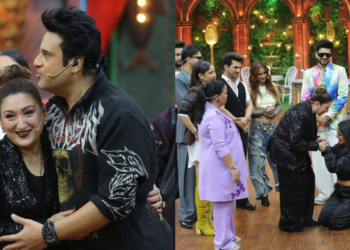 कश्मीरा शाह Sunita Ahuja के पैर पकड़कर रोते हुए माफी मांगती हुई, Laughter Chefs 3 इमोशनल रीयूनियन, सुनीता आहूजा 2026