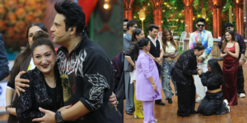 कश्मीरा शाह Sunita Ahuja के पैर पकड़कर रोते हुए माफी मांगती हुई, Laughter Chefs 3 इमोशनल रीयूनियन, सुनीता आहूजा 2026