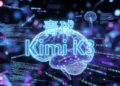 Kimi K3 AI मॉडल का futuristic डिजिटल इलस्ट्रेशन - 2.8 ट्रिलियन पैरामीटर, न्यूरल नेटवर्क और कोडिंग विजुअलाइजेशन 2026