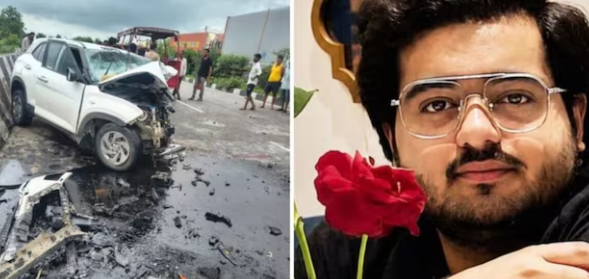 झांसी सड़क हादसे में क्षतिग्रस्त कार जिसमें Atiq Ahmed के बेटे अबान अहमद की मौत हुई